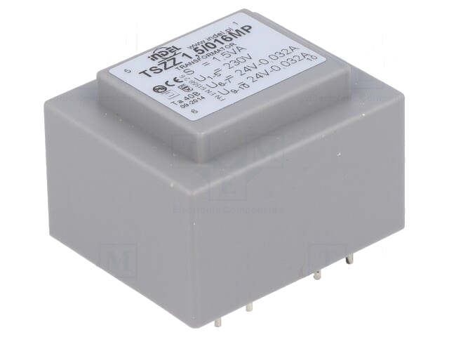 Transformator: ingegoten; 1,5VA; 230VAC; 24V; 24V; 25mA; 25mA; PCB Transformator: ingegoten; 1,5VA; 230VAC; 24V; 24V; 25mA; 25mA; PCB